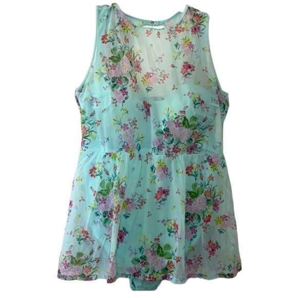New Torrid Aqua Floral Mesh One Piece Swim Dress Size 6X - Picture 2 of 6
